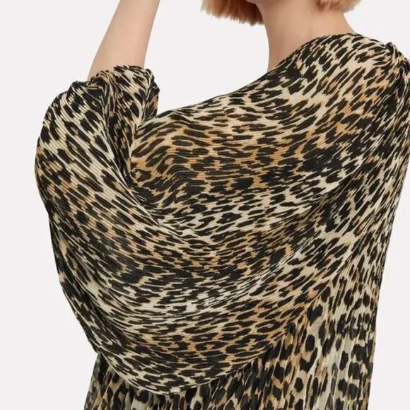 GANNI Leopard Pleated Puffy Sleeve Top - Picture 8 of 9
